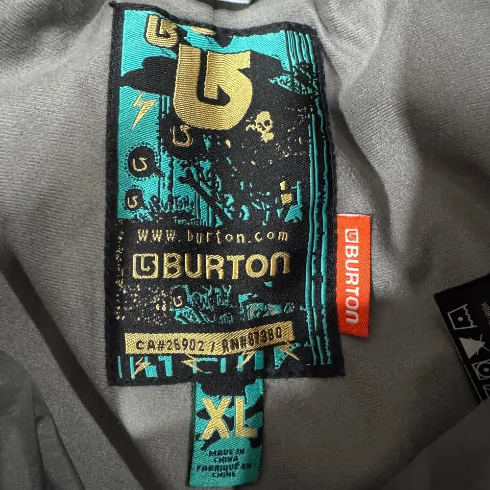 Burton Boys XL Insulated Snowboard Pants Orange Gray Camo Skull Lightning EUC